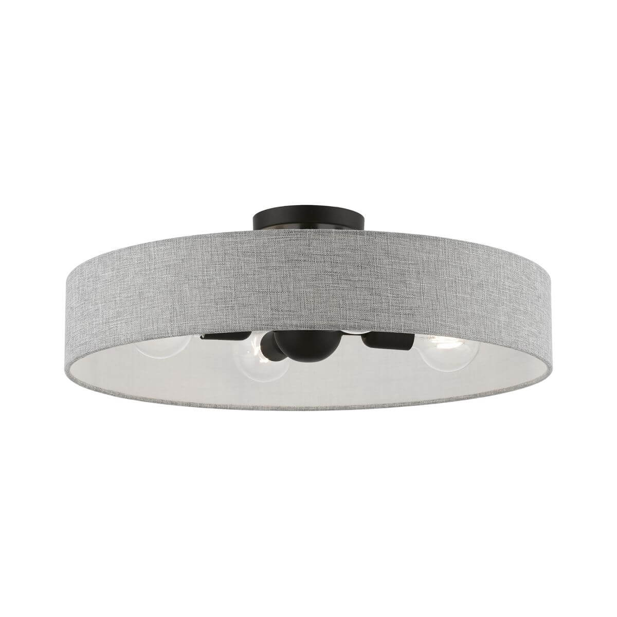 4 Light 22 inch Semi-Flush Mount in Black with Hand Crafted Urban Gray Hardback Fabric Shade - White Inside - 245216