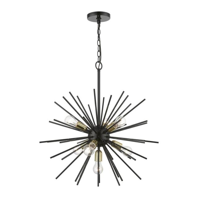 7 Light 25 inch Chandelier in Shiny Black-Polished Brass Accents with Iron Pipe Rods - 245231