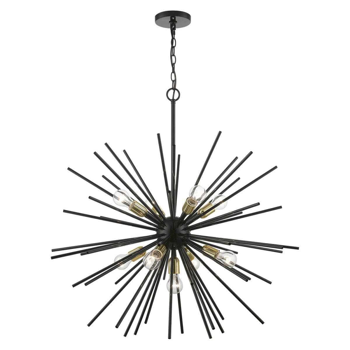 9 Light 34 inch Foyer Chandelier in Shiny Black-Polished Brass Accents with Iron Pipe Rods - 245233