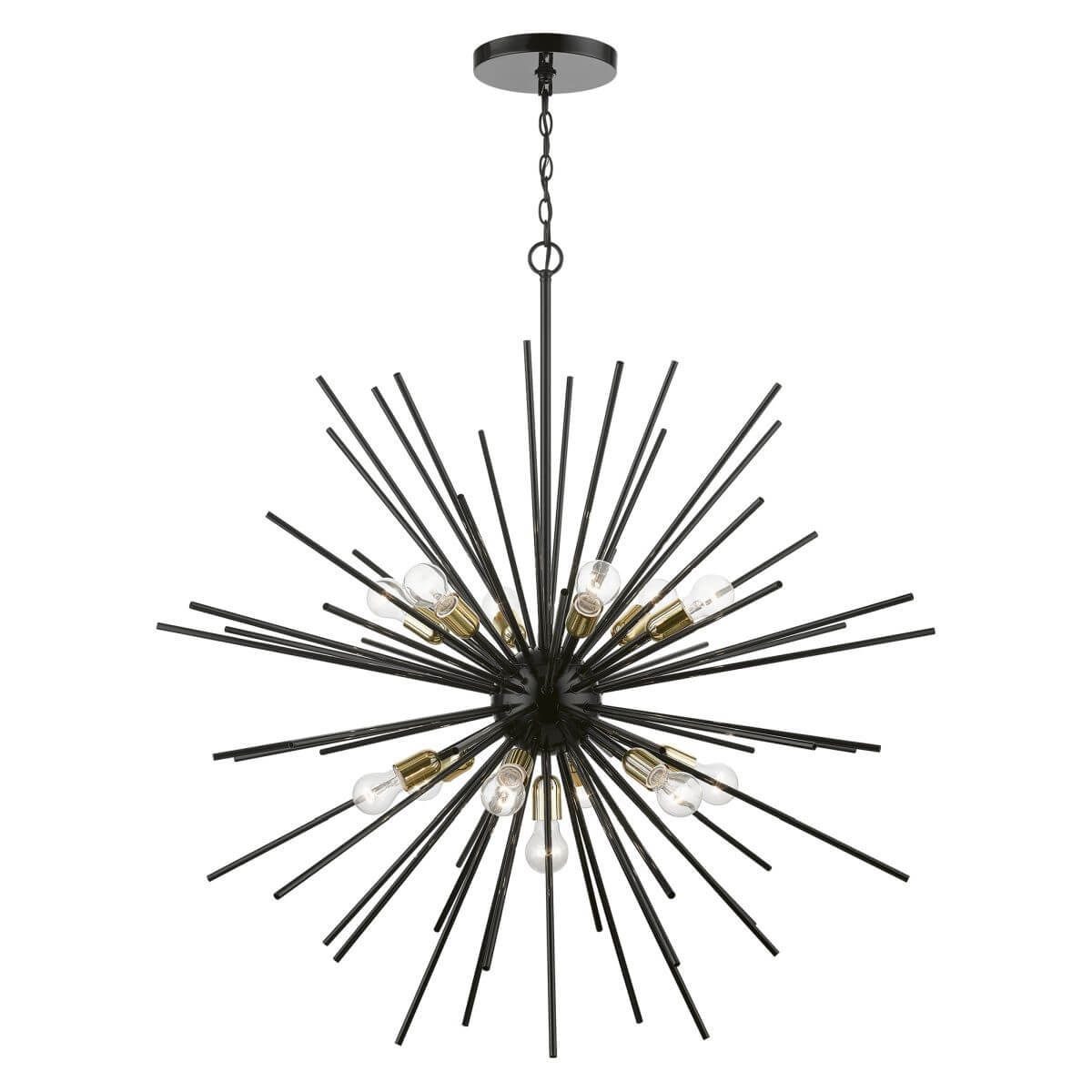 13 Light 44 inch Foyer Chandelier in Shiny Black-Polished Brass Accents with Iron Pipe Rods - 245234