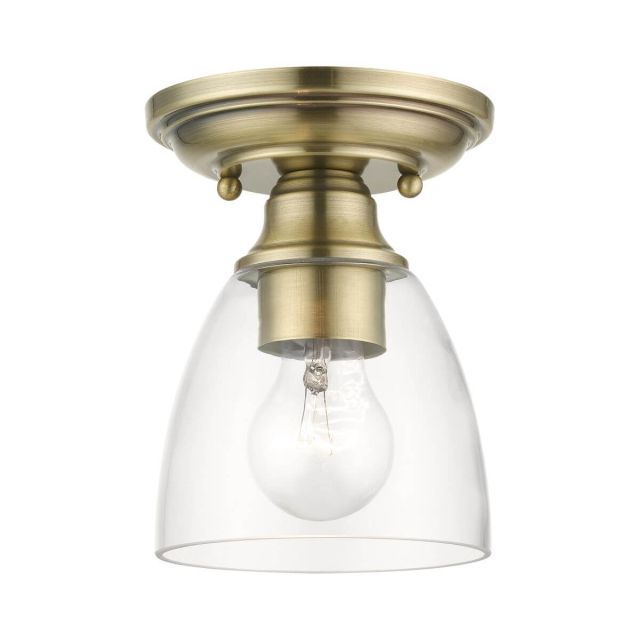 1 Light 5 inch Petite Semi-Flush Mount in Antique Brass with Hand Blown Clear Glass - 245235