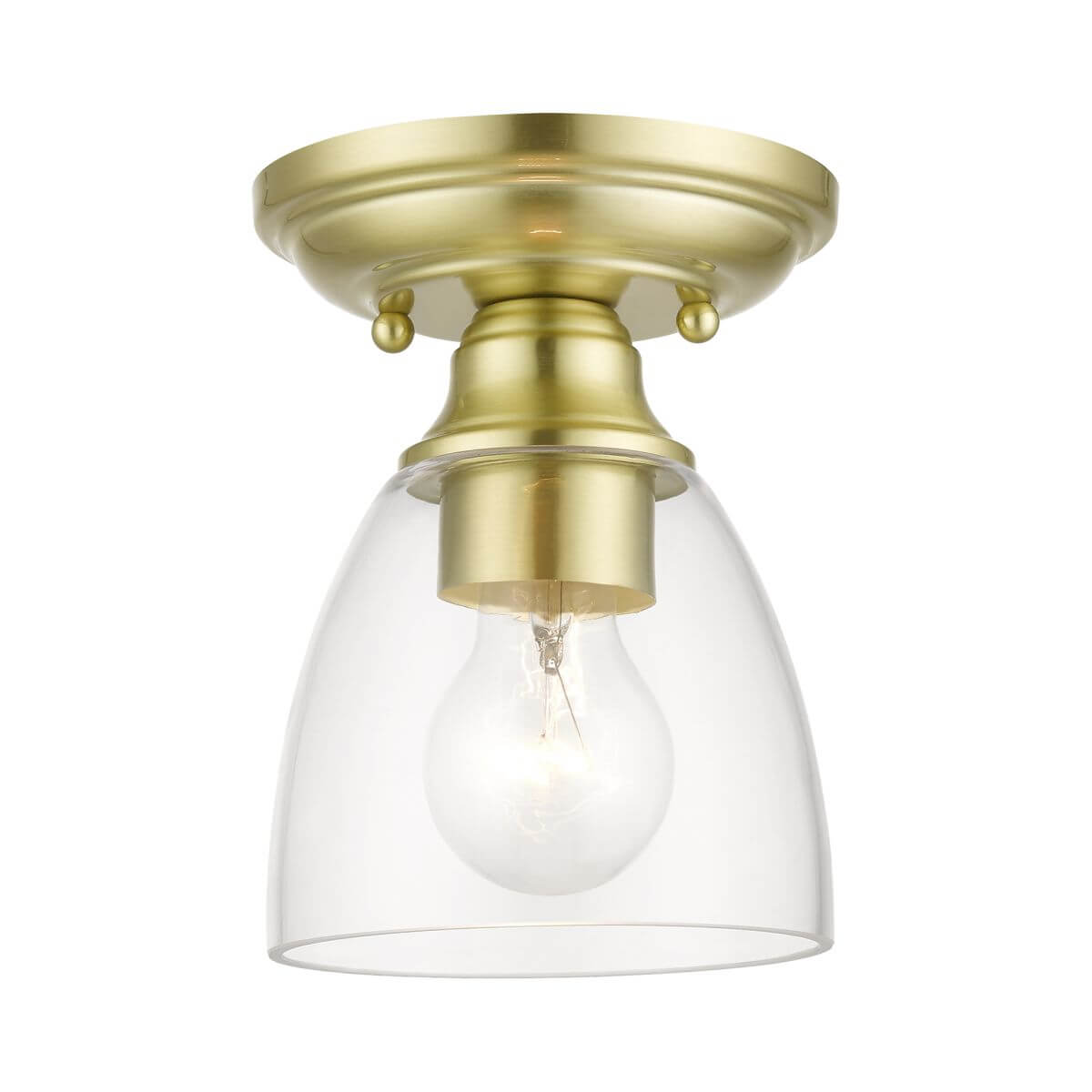 1 Light 5 inch Petite Semi-Flush Mount in Satin Brass with Hand Blown Clear Glass - 245238
