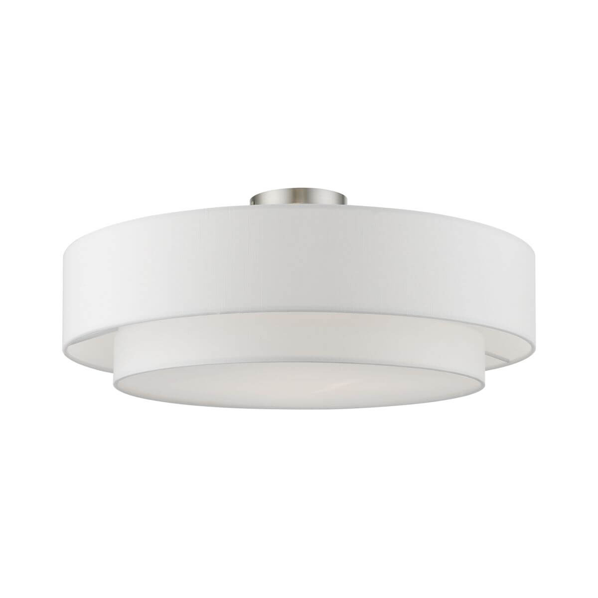 4 Light 22 inch Semi-Flush Mount in Brushed Nickel with Hand Crafted Off-white Hardback Fabric Shade - White Fabric Inside - 245320