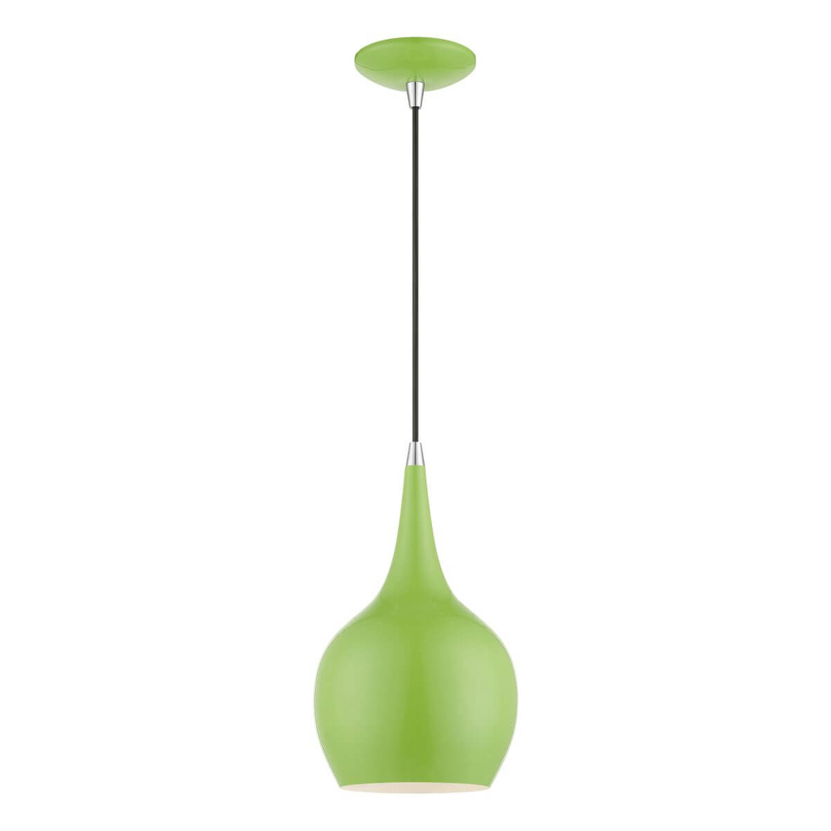 1 Light 8 inch Mini Pendant in Shiny Apple Green-Polished Chrome Accents - 245401