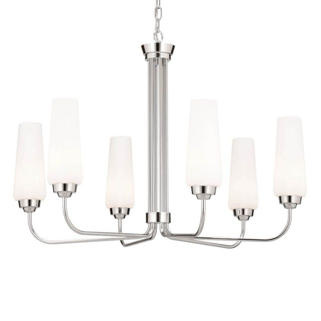 6 Light 29 inch Chandelier in Polished Nickel with Opal Glass - 245677
