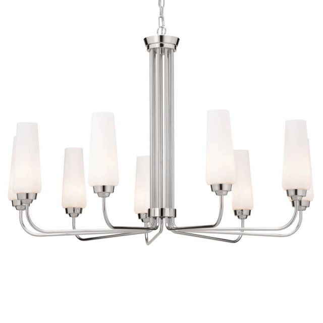 9 Light 38 inch Chandelier in Polished Nickel with Opal Glass - 245678