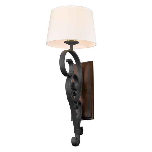 1 Light 33 inch Tall Wall Sconce in Black Iron with Ivory Linen Fabric Shade - 245815