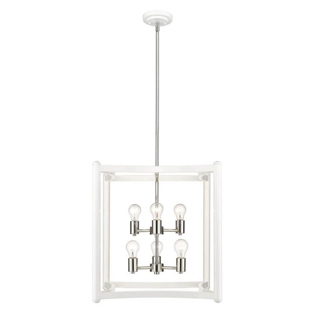 6 Light 20 inch Pendant in White with Polished Nickel Cluster - 245856