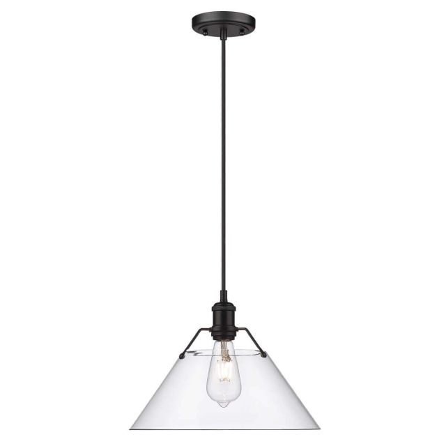 Clear Cone Shade Pendant Large 1 Light - Matte Black