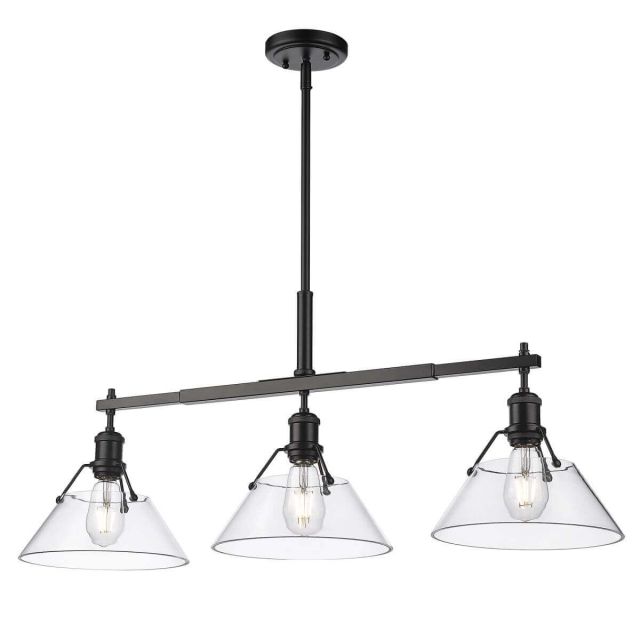 Weatherford 3 Light Chrome Kitchen Island Pendant - Matte Black with Clear Glass
