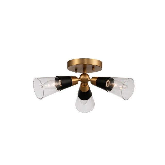 3 Light 15 Inch Semi-Flush Mount in Matte Black-New Brass with Clear Glass - 246451