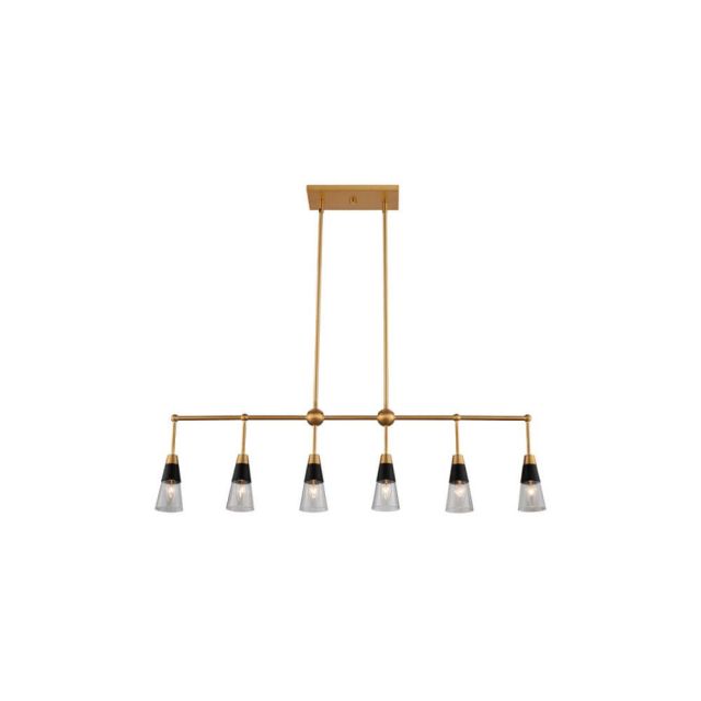 6 Light 41 inch Island Light in Matte Black-New Brass with Clear Glass - 246452