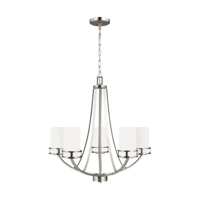 5 Light 24 Inch Chandelier in Brushed Nickel with Etched-White Glass Shades - 248386