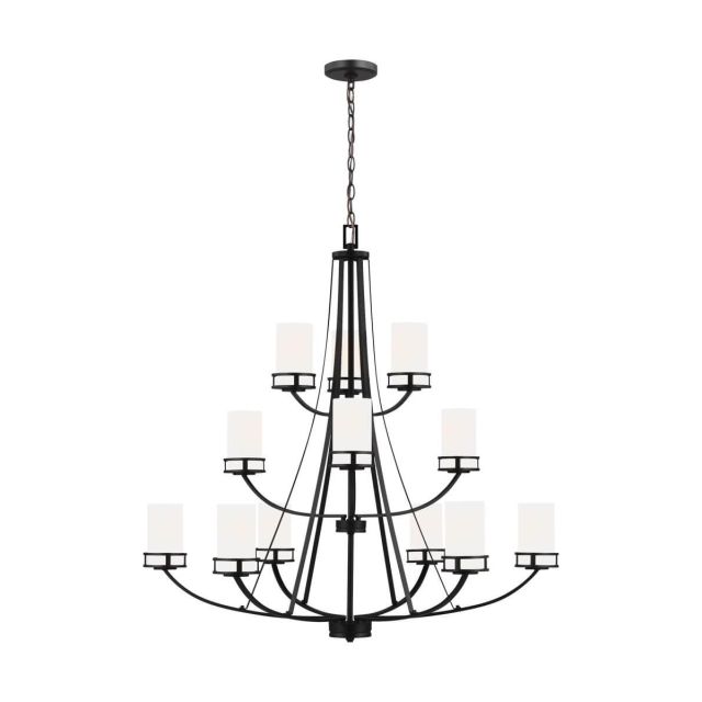 12 Light 40 Inch Chandelier in Midnight Black with Etched-White Glass Shades - 248396