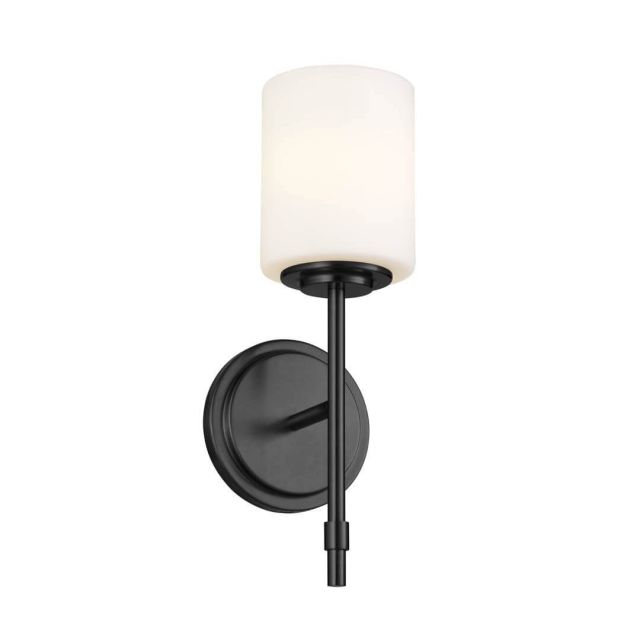 1 Light 15 inch Tall Wall Sconce in Black with Satin Etched Cased Opal Glass - 249859