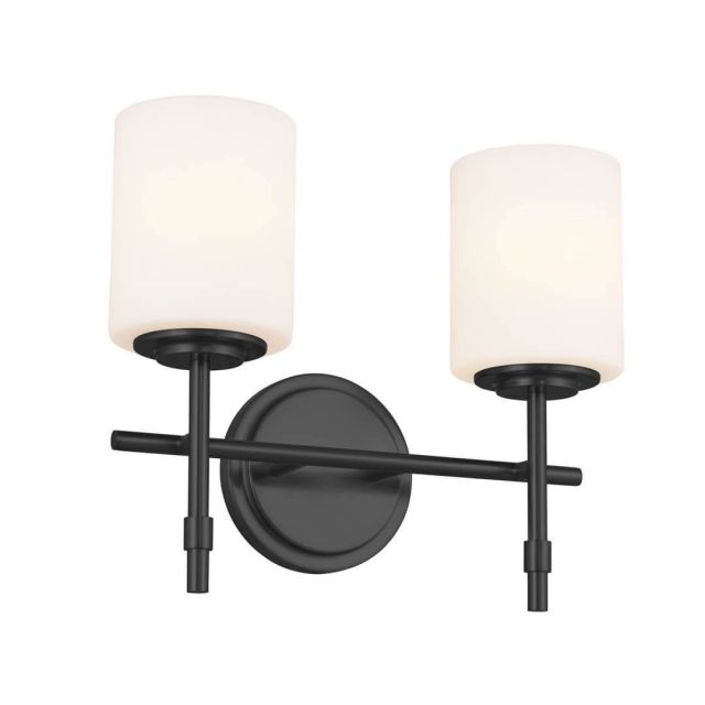 2 Light 14 inch Bath Light in Black with Satin Etched Cased Opal Glass - 249862