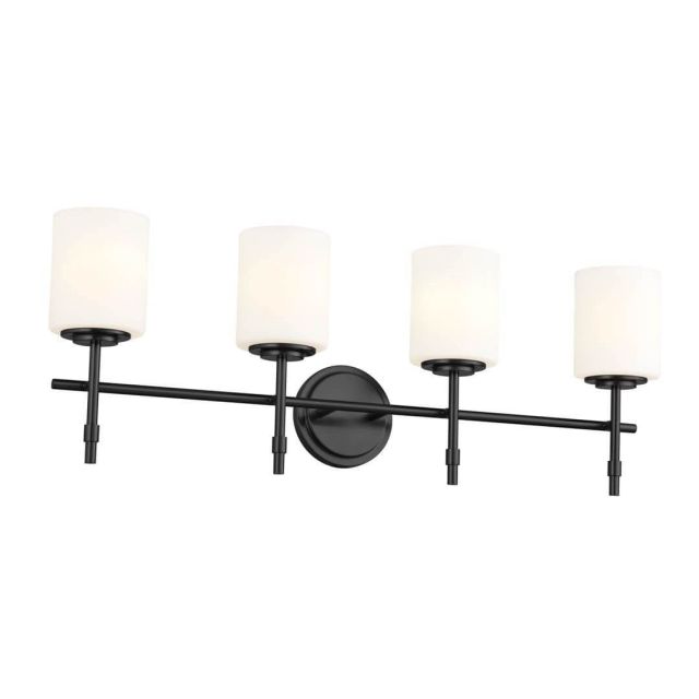 4 Light 33 inch Bath Light in Black with Satin Etched Cased Opal Glass - 249868