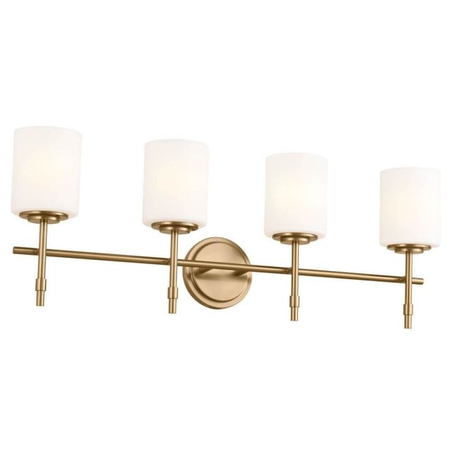 4 Light 33 inch Bath Light in Brushed Natural Brass with Satin Etched Cased Opal Glass - 249870