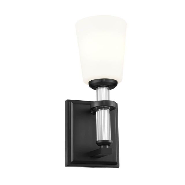 1 Light 13 inch Tall Wall Sconce in Black with Satin Etched Cased Opal Glass - 249871