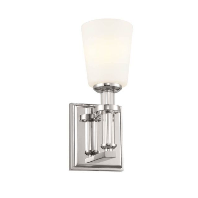 1 Light 13 inch Tall Wall Sconce in Polished Nickel with Satin Etched Cased Opal Glass - 249872