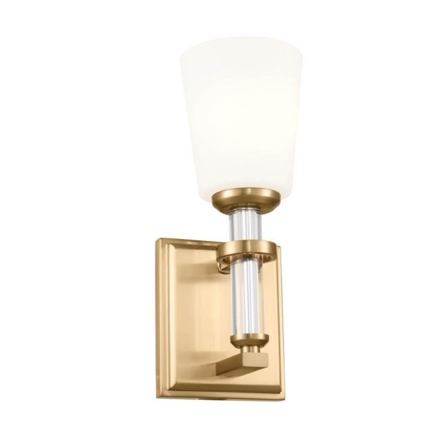 1 Light 13 inch Tall Wall Sconce in Brushed Natural Brass with Satin Etched Cased Opal Glass - 249873