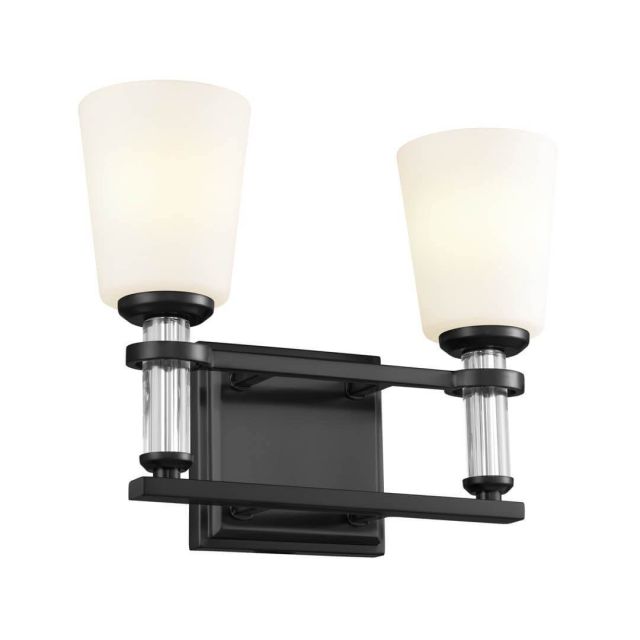 2 Light 14 inch Bath Light in Black with Satin Etched Cased Opal Glass - 249874