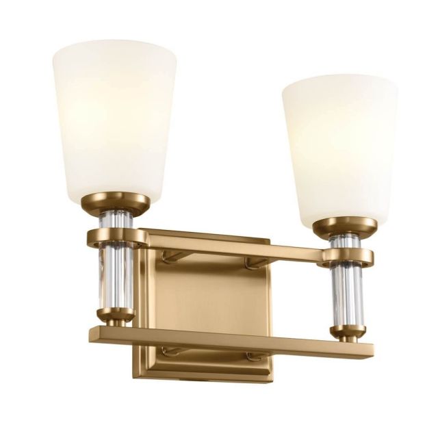 2 Light 14 inch Bath Light in Brushed Natural Brass with Satin Etched Cased Opal Glass - 249876