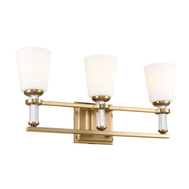 3 Light 24 inch Bath Light in Brushed Natural Brass with Satin Etched Cased Opal Glass - 249879