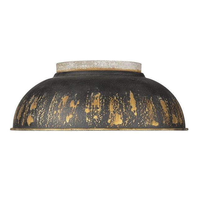 2 Light 14 inch Flush Mount in Aged Galvanized Steel with Antique Black Iron Shade - 250564