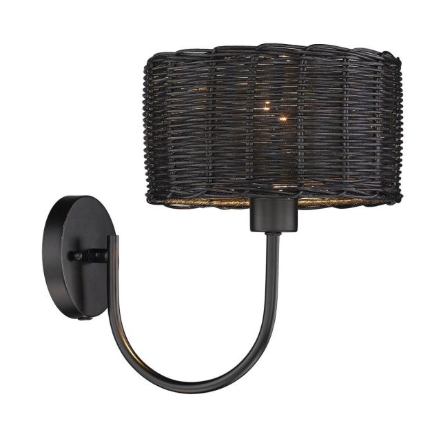 1 Light 12 inch Tall Wall Sconce in Matte Black with Black Wicker Shade - 250568