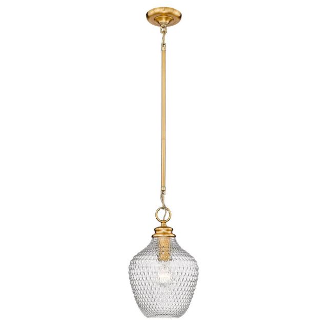 1 Light 9 inch Pendant in Modern Brushed Gold with Clear Glass Shade - 250572