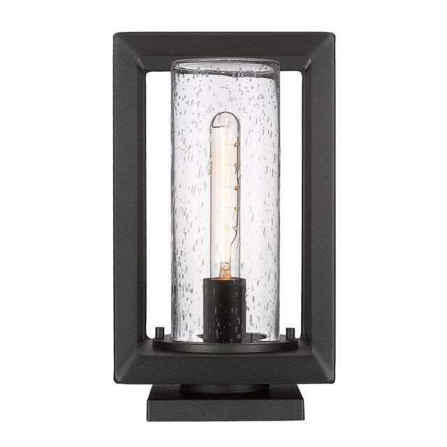 1 Light 13 inch Tall Outdoor Pier Mount in Natural Black with Seeded Glass Shade - 250583