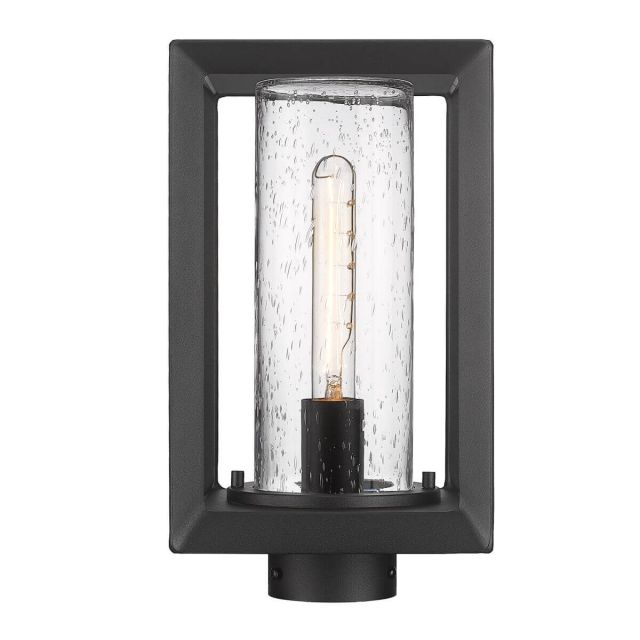 1 Light 13 inch Tall Outdoor Post Mount in Natural Black with Seeded Glass Shade - 250585