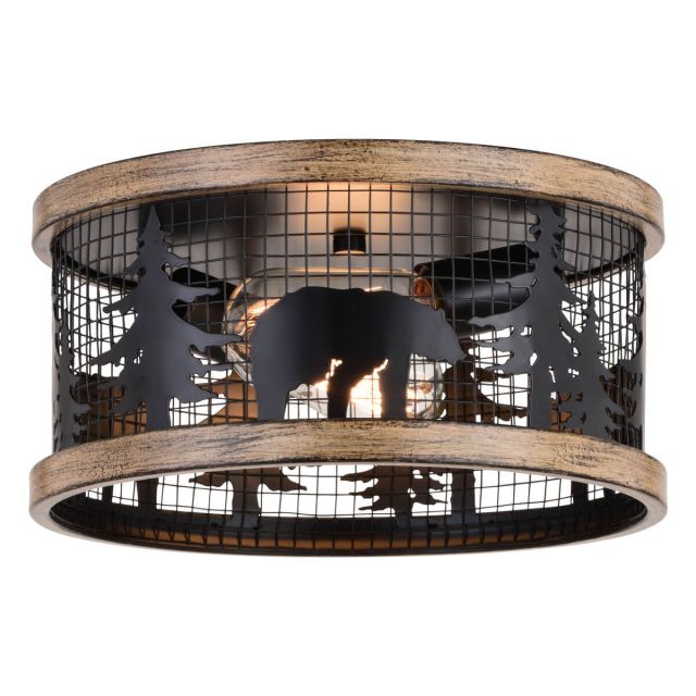 Daymore Cage Round Flush Light 2 Light 12 inch Bear and Tree Motif - 250965