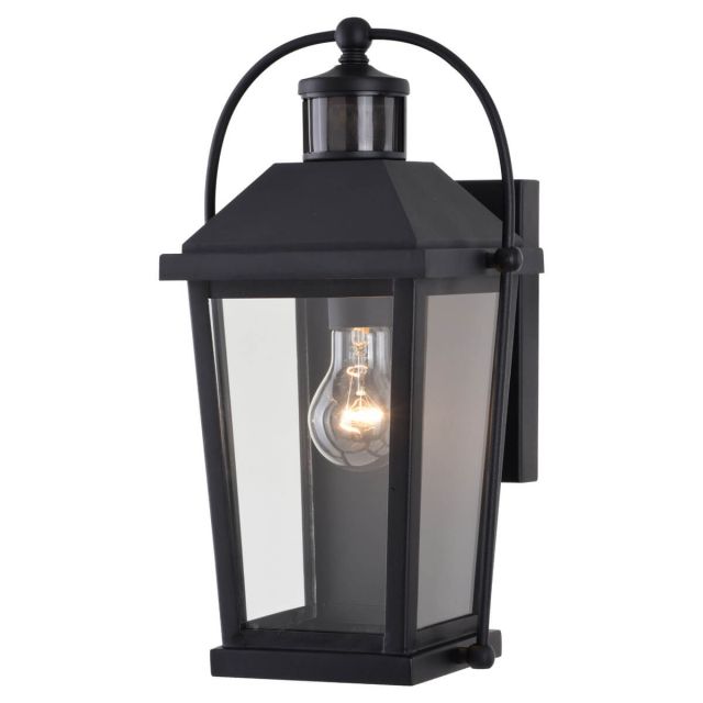 1 Light 15 inch Tall Motion Sensor Dusk to Dawn Outdoor Wall Light in Textured Black with Clear Glass - 250990