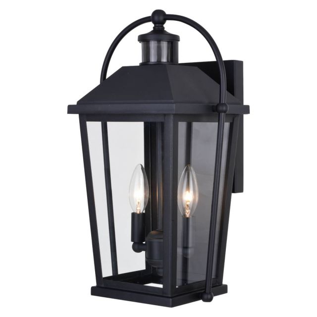 2 Light 17 inch Tall Motion Sensor Dusk to Dawn Outdoor Wall Light in Textured Black with Clear Glass - 250991