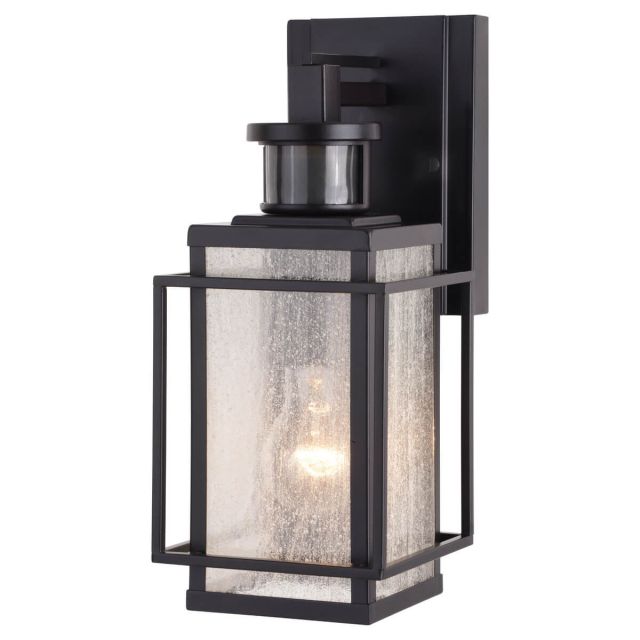 1 Light 13 inch Tall Motion Sensor Dusk to Dawn Outdoor Wall Light in Espresso Bronze with Clear Seeded Glass - 250995