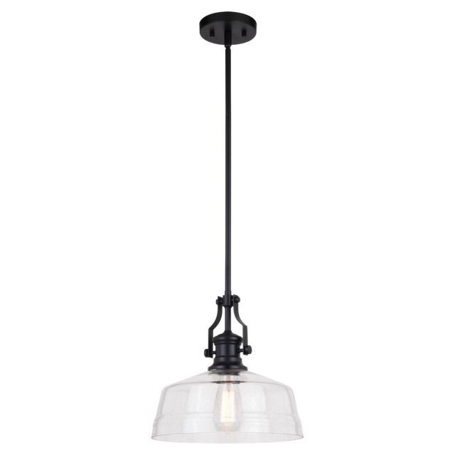 1 Light 12 inch Pendant in Matte Black with Clear Seeded Glass - 251035