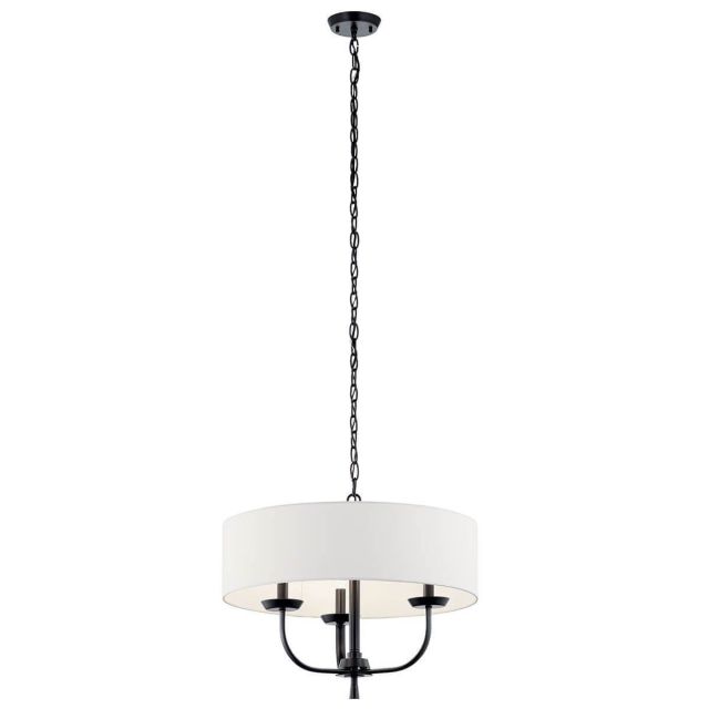 3 Light 20 inch Chandelier in Black with White Fabric Shade - 251147