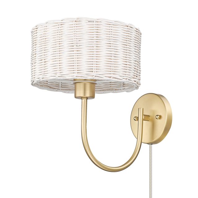1 Light 12 inch Tall Wall Sconce in Brushed Champagne Bronze with White Wicker Shade - 251757