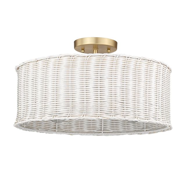 3 Light 16 inch Semi-Flush Mount in Brushed Champagne Bronze with White Wicker Shade - 251759