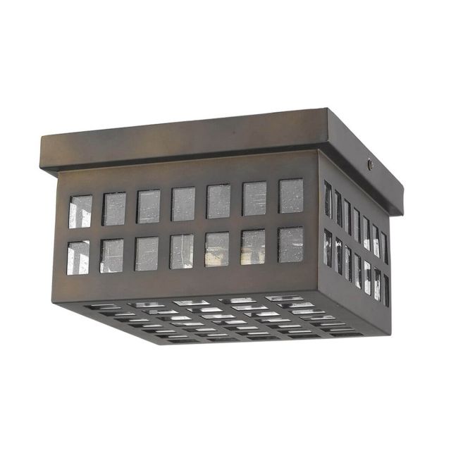 2 Light 9 inch Outdoor Flush Mount in Oil Rubbed Bronze with Clear Seedy Glass Panes - 251853
