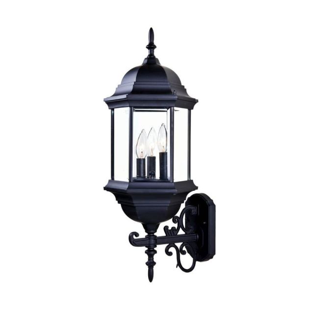 3 Light 26 inch Tall Outdoor Wall Light in Matte Black with Clear Beveled Glass Panes - 251909
