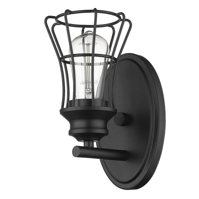 1 Light 5 inch Bath Light in Matte Black with Geometric Metal Cage - 252156