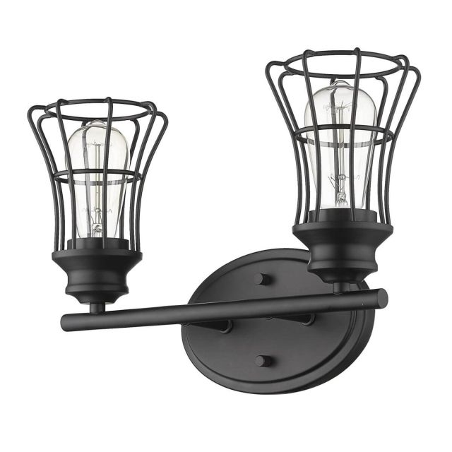 2 Light 16 inch Vanity Light in Matte Black with Geometric Metal Cage - 252158