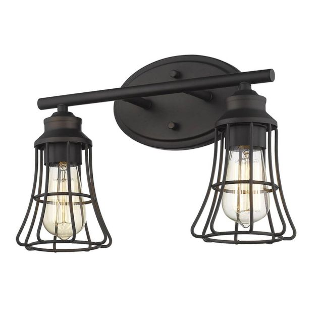 2 Light 16 inch Vanity Light in Oil Rubbed Bronze with Geometric Metal Cage - 252159