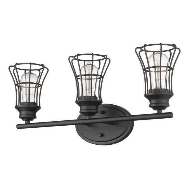 3 Light 23 inch Vanity Light in Matte Black with Geometric Metal Cage - 252160
