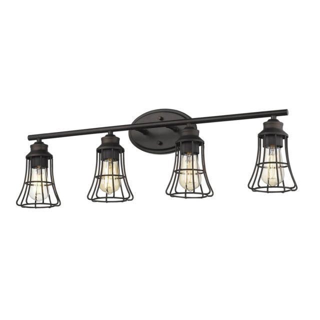 4 Light 32 inch Vanity Light in Oil Rubbed Bronze with Geometric Metal Cage - 252163