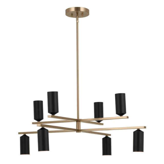 8 Light 36 inch 2 Tier LED Chandelier in Champagne Bronze-Black with Metal Cylinder Shades - 252437