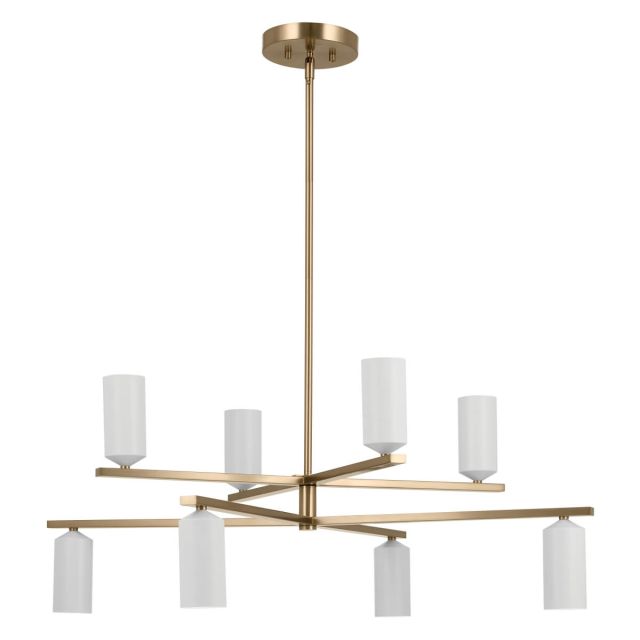 8 Light 36 inch 2 Tier LED Chandelier in Champagne Bronze-White with Metal Cylinder Shades - 252438